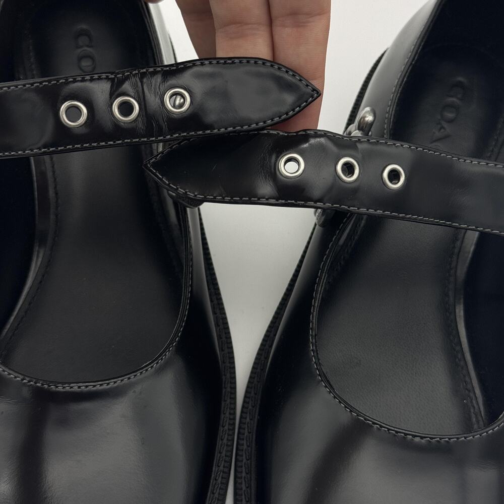 Coach Tea Rose Mary Jane Flats Womens size 7.5 Patent Leather Black Buckle Shoes - Picture 7 of 13